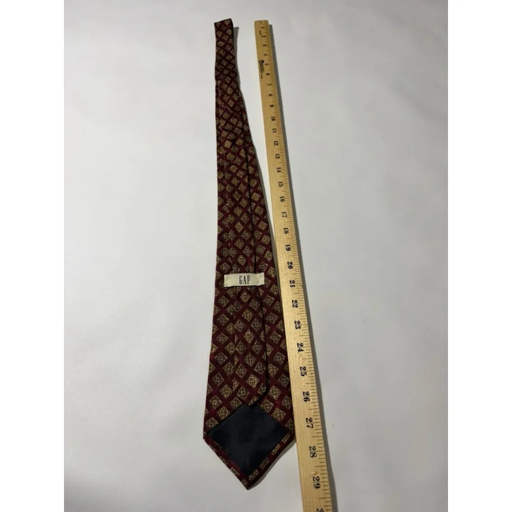 Vintage GAP Burgundy Gold Geometric Silk Tie 90s Classic Pattern